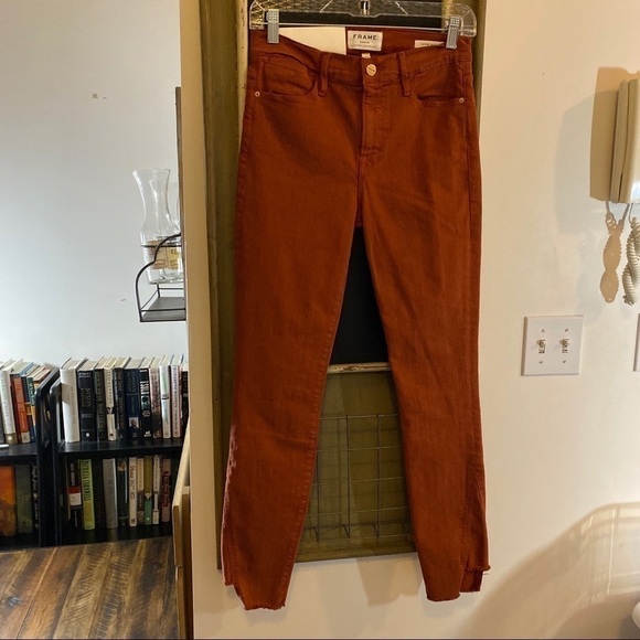 Frame Denim Le High Side Step Hem Skinny Jeans Red Size 27 High Rise Ankle Crop - Picture 3 of 8